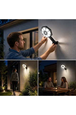 168b Solar Led Büyük Dış Mekân Lambası, Hareket Sensörlü, Kumandalı, 3 Modlu Ultra Parlak Cob Işık, Su Geçirmez Kablosuz Duvar Apliği 525089an81yt0081