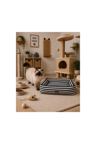 Kedi Ve Köpek Yatağı Kafa Destekli Kaydırmaz Taban Yıkanabilir Fermuarlı Minder %100 Boncuk Elyaf Siyah - 880945559 M