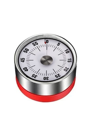 Yuntech01 Stainless Steel Mekanik Geri Sayım Zamanlayıcı - 60 Dakika Magnetlı Alarm, Çocuk Öğrenci Zaman Yönetimi, Mutfak/ofis Kullanıma Uygun, Beyaz Dial Kırmızı Taban Siyah
