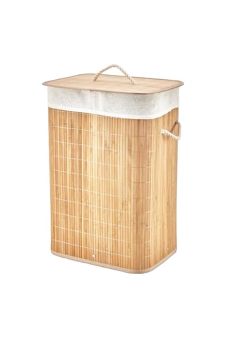 Dikdörtgen Bambu Ahşap Kirli Çamaşır Sepeti 40x30x60cm Seyyar Kapaklı İçi Bezli İp Kulplu 5570 Diğer