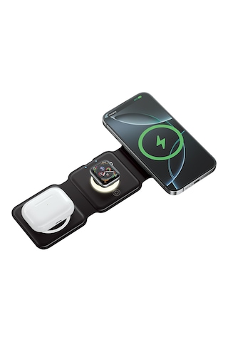 Vention 3'ü 1 Arada Magsafe Uyumlu 15w Kablosuz Hızlı Şarj Cihazı Led Gece Lambalı İphone Apple Watch Apple AirPods Uyumlu