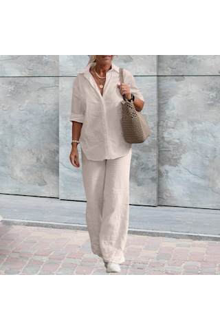 Barbora Rahat Ve Günlük Keten Ekru İkili Takım Alt Üst Ln17ekru8 001