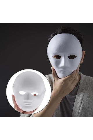 Beyaz Renk Boyanabilir Anonim Tam Yüz Cosplay Maske 24x18 Cm Çok Renkli