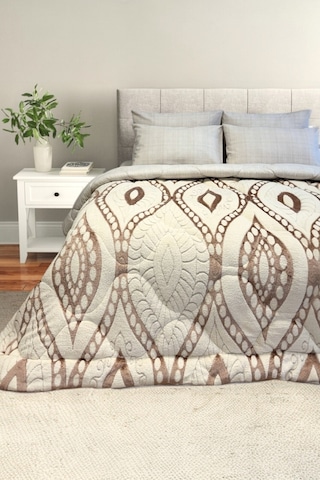 Alla Turca Desenli Jakarlı Wellsoft Uyku Seti-özel Çanta Hediyeli-düz Çarşaflı 2 Yastık Kılıflı, S.kahve/krem Krem - Sütlü Kahverengi