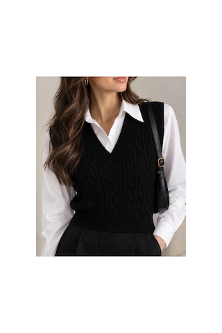 Youknitwear You Cameron %100 Pamuk V Yaka Kadın Süveter Siyah