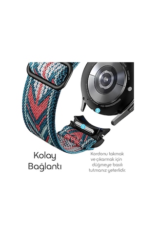 One-click Elastik Bohem Serisi 20mm Kordon Samsung İle Uyumlu Galaxy Watch 7/6/5/4/fe Serisi İçin Kumaş Kayış 40mm/44mm Watch 6/4 Classic 47/43/42mm Ve Watch 5 Pro 45mm Uyumlu Çok Renkli