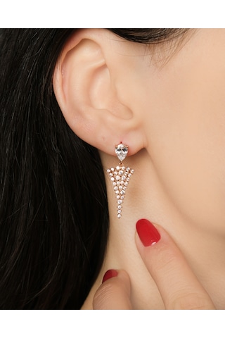 Lekka Design Kadın Kararmaz Çelik Lüks Takı Zirkon Damla Taşlı Abiye Küpe