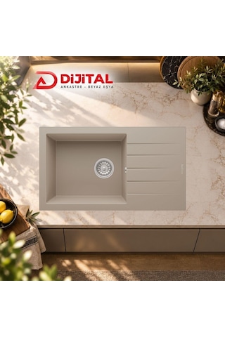 Real Stone P010 Assos 76 Xl Cappucino Granit Mutfak Eviyesi 76x43.5 Cm Cappuccino