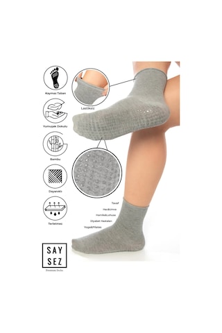 Bambu Kaydırmaz Taban Silikon Baskı Hac Umre Tavaf Hamile Diyabet Pilates Yoga Lastiksiz Çorap 3'lü Renkli