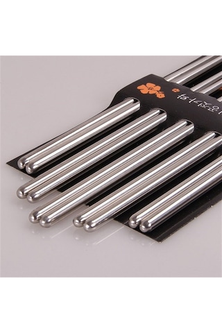 Metal Chopstick 5'li Paslanmaz Çelik Çin Çubuğu Siyah