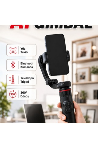 Aı Yüz Takipli Gimbal Selfie Stick Bluetooth Kumandalı Teleskopik Tripod