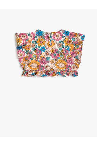 Koton Crop Bluz Kolsuz Fırfırlı Çiçek Desenli Pamuklu Ekru Desenli 4skg60194aw Ekru Desenli Ekru
