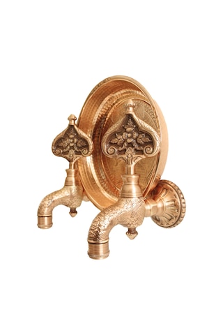 Fkn İkili Hamam Taslı Desenli Perlatörlü Bakır Osmanlı Musluk Pembe