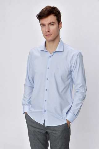 MORVEN  Erkek Buz Mavisi Basic Slim Fit Dar Kesim Gömlek Mavi