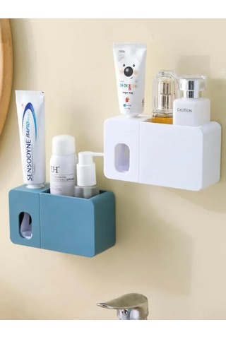 Monyee Duvar Monteli Diş Macunu Dağıtıcı Beyaz - Otomatik Miktar Kontrolü, Çocuk Dost, Kuru Önleme, Banyo Aletleri Depolama Kutusu Beyaz