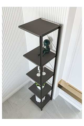 Alpa Ev Mobilya 5 Katlı Kare Raflı Metal Köşe Raf, Dekoratif Kitaplık Ve Modern Saksılık Antrasit