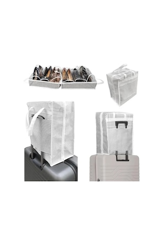 2 Adet Bavul Içi Düzenleyici Ayakkabı Saklama/taşıma Çantası Valize Asılabilir 40 35 22 Cm Gri-beyaz