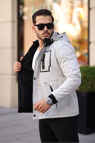 Mero Life Outdoor Kapüşonlu Su Ve Rüzgar Geçirmez Kapitone Içi Kürklü Elyaf Dolgulu Taş Rengi Kalın Softshell Mont Taş