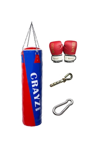 100x30 Boks Kum Torbası + Eldiven + Askı Aparatı Kırmızı - Mavi