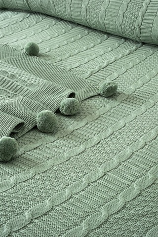 Triko Örme Gül Nakışlı Battaniye Takımı -tivoli Rosetta Mint