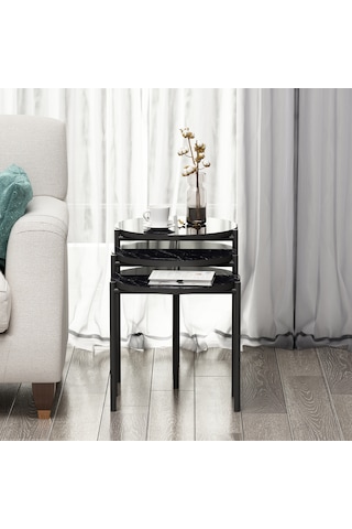 Sunny 3 Lü Zigon Sehpa Siyah Mermer