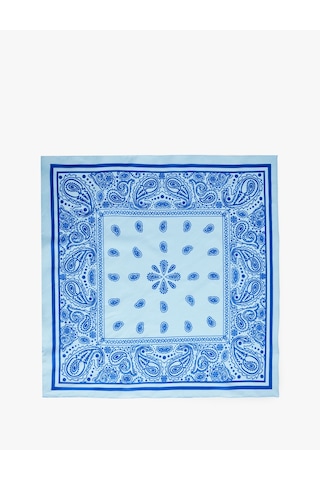 Koton Desenli Pamuklu Kare Fular Mavi 6sak50091aa