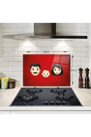 Decorita Emoji Ailesi Anne & Baba & Çocuk Cam Ocak Arkası 40x60cm