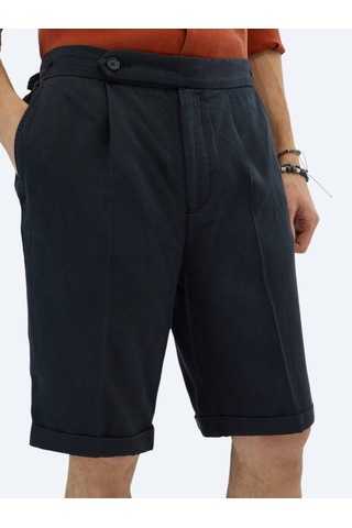 Lacivert Dokuma Carrot Fit Casual Bermuda Lacivert