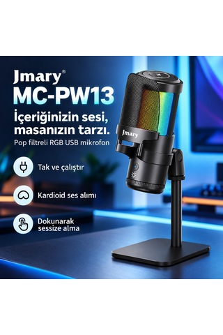 Jmary Mc-pw13 Ayrılabilen Pop Filtre Gürültü Önleyici 360 Dönebilen Tak Çalıştır Usb Mikrofon Siyah