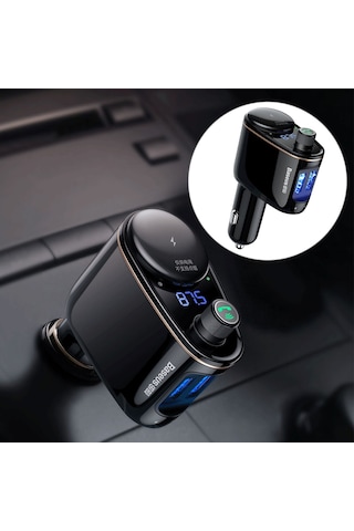 Baseus Araba Kablosuz Bluetooth V4.2 Fm Verici Mp3 Çalar 3.4a Çift Usb Araç Şarj Cihazı, U-disk Ve Eller Serbest Arama Desteği Siyah
