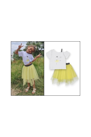 Novy Baby Tüllü Etek Düşük Omuzlu Tshirt Kız Çocuk 2'li Takım - 2-9 Yaş