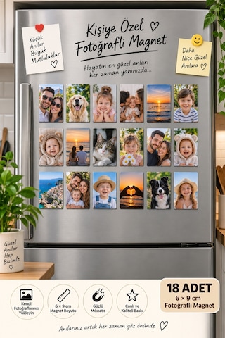 Kişiye Özel Fotoğraflı Magnet 18 Adet 6 9 Cm Sürpriz Hediyeli