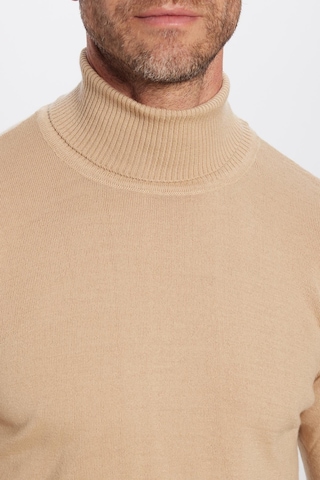 Tudors Erkek Slim Fit Dar Kesim Tam Boğazlı Yaka Düz Yün Taş Triko Kazak-25728 Taş - Ekru