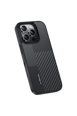 Apple Uyumlu iPhone 16 Pro Max Kılıf Karbon Fiber M-safe Kamera Butonlu Benks Hybrid Armorpro Montage Kevlar Siya Siyah