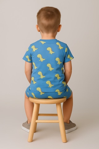 Aden Kids Dinazor Baskılı Yazlık Pijama Takımı Buz Mavisi
