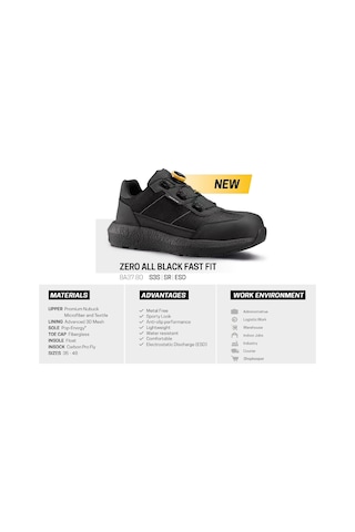 Toworkfor Zero All Black Fast Fit S3s Sr Esd Kompozit Burun İş Ayakkabısı Siyah