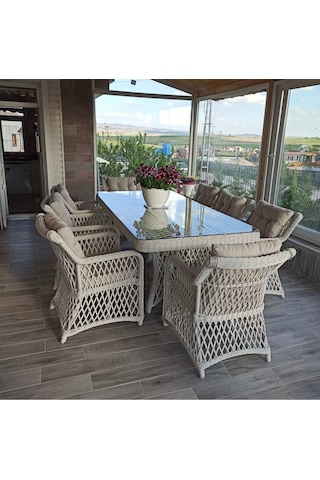 Kandemir Home Garden Ithal Rattan Olimpos Yemek Takimi Beyaz