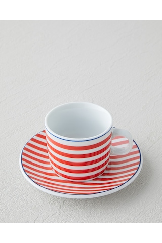 English Home Fresco Porselen 4 Parça 2 Kişilik Kahve Fincan Takımı 80 Ml Kırmızı - Beyaz Kırmızı - Beyaz