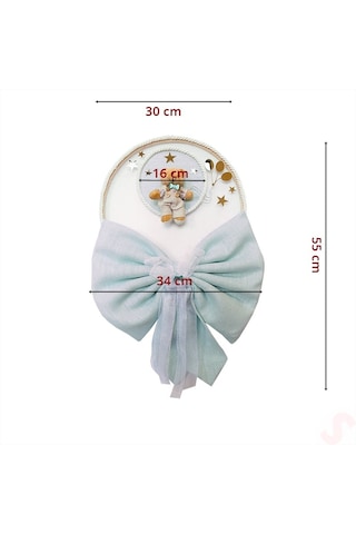 Kasnaklı Fiyonk Ve Ayıcıklı 30cm Kapı Süsü - Mavi