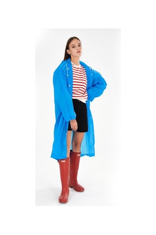 Kadın Erkek Yağmurluk Kapüşonlu Çıtçıtlı Eva Mavi Yağmurluk M21Mr Mavi