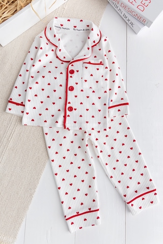 Babymod Minik Kap Desenli Düğmeli Pamuk Kız Bebek Pijama Takımı Krem