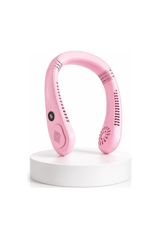 Pembe Taşınabilir Boyun Fanı Ergonomik Tasarım Çok Kademeli Hava Akışı