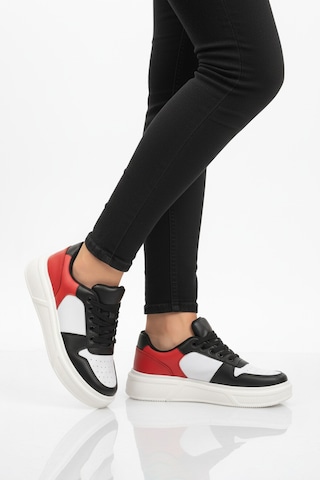 Ayk's Beyaz Siyah Bağcıklı Cilt Hafif Unisex Sneaker Aper 049 G Beyaz-siyah-kırmızı