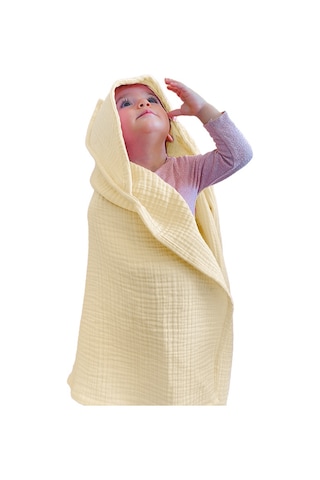 4 Katlı Müslin Kapşonlu Bebek Çocuk Banyo Havlusu Kundak Bej