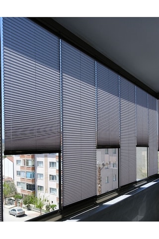 Plise Katlanır Cam Balkon Perdesi - Ofis Perdesi - Mutfak Perdesi - Salon Perdesi Antrasit Antrasit