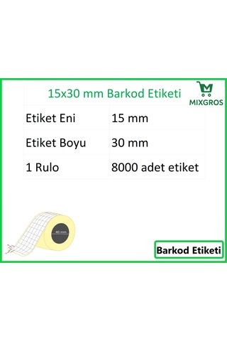 15x30 Mm Termal 5'li Ürün Barkod Etiketi 1 Rulo: 8000 Adet Etiket