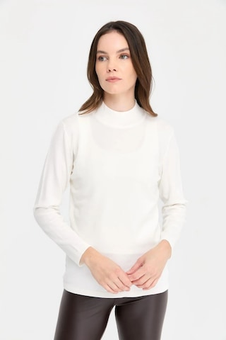 Desen Triko Kadın Likralı Uzun Kol Basic Yarım Balıkçı Bluz 0240016 Ekru Ekru