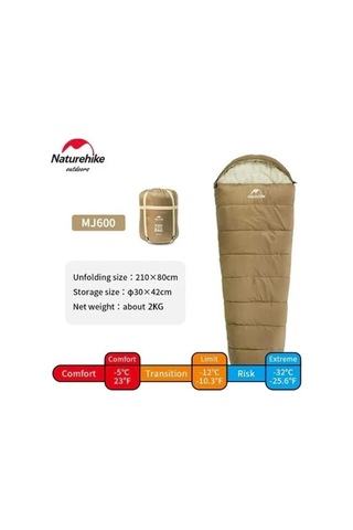Naturehike Mj600 Mumya Tipi Pamuklu Uyku Tulumu -32 Derece Kahverengi