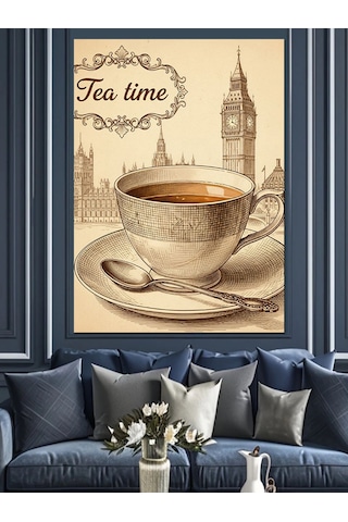 Ahşap Tablo İngiltere Çay Saati Vintage Poster