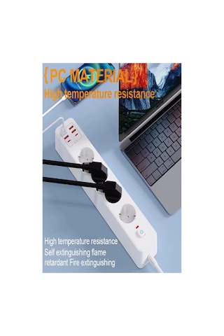 Termal Akım Korumalı 4 Lü Priz 4x Usb 2x Type-c Çıkışlı Grup Priz Çoğaltıcı 3500w 2 M